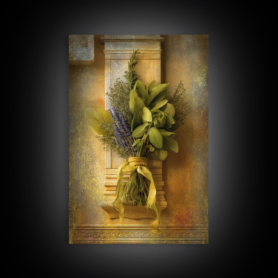 Farmhouse Kitchen Herbs Tied Framed Canvas Print, French Country Art, Room Decor, Farmhouse Decor, Fine Art, Country, FCA-2x3-93