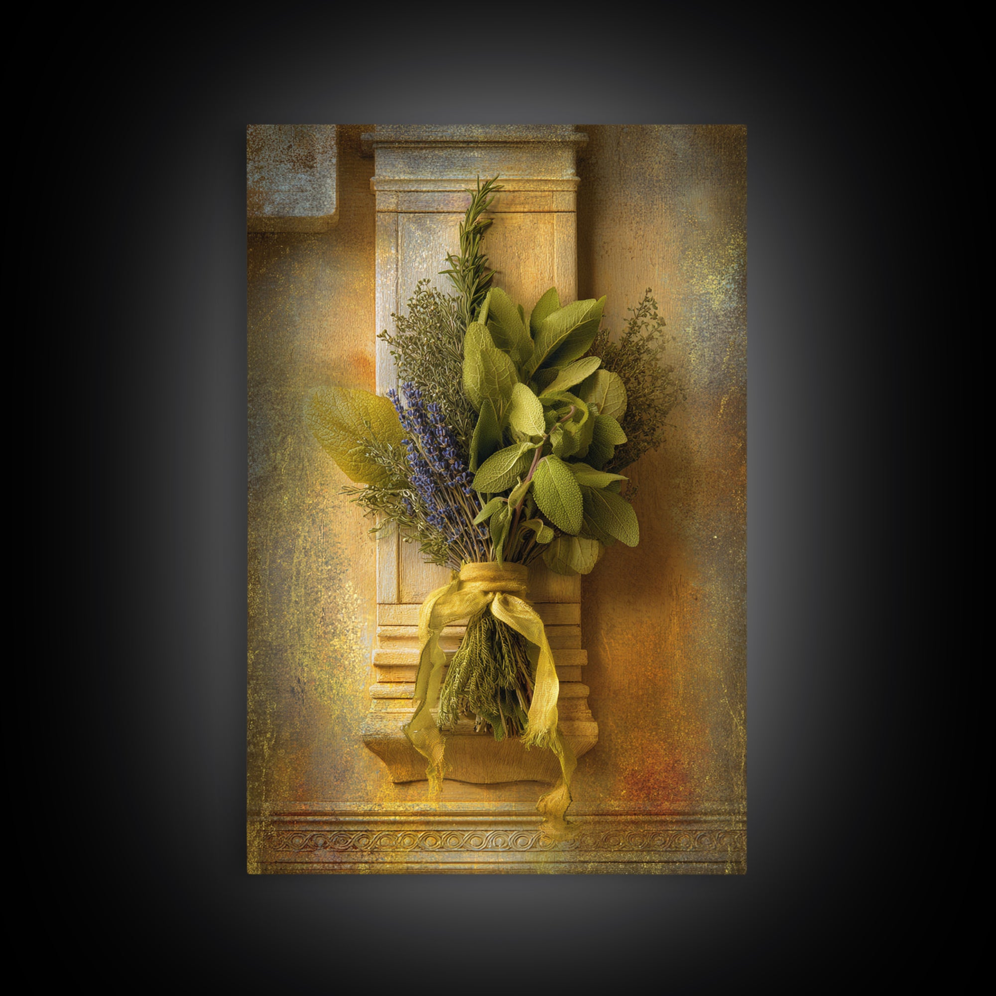 Farmhouse Kitchen Herbs Tied Framed Canvas Print, French Country Art, Room Decor, Farmhouse Decor, Fine Art, Country, FCA-2x3-93