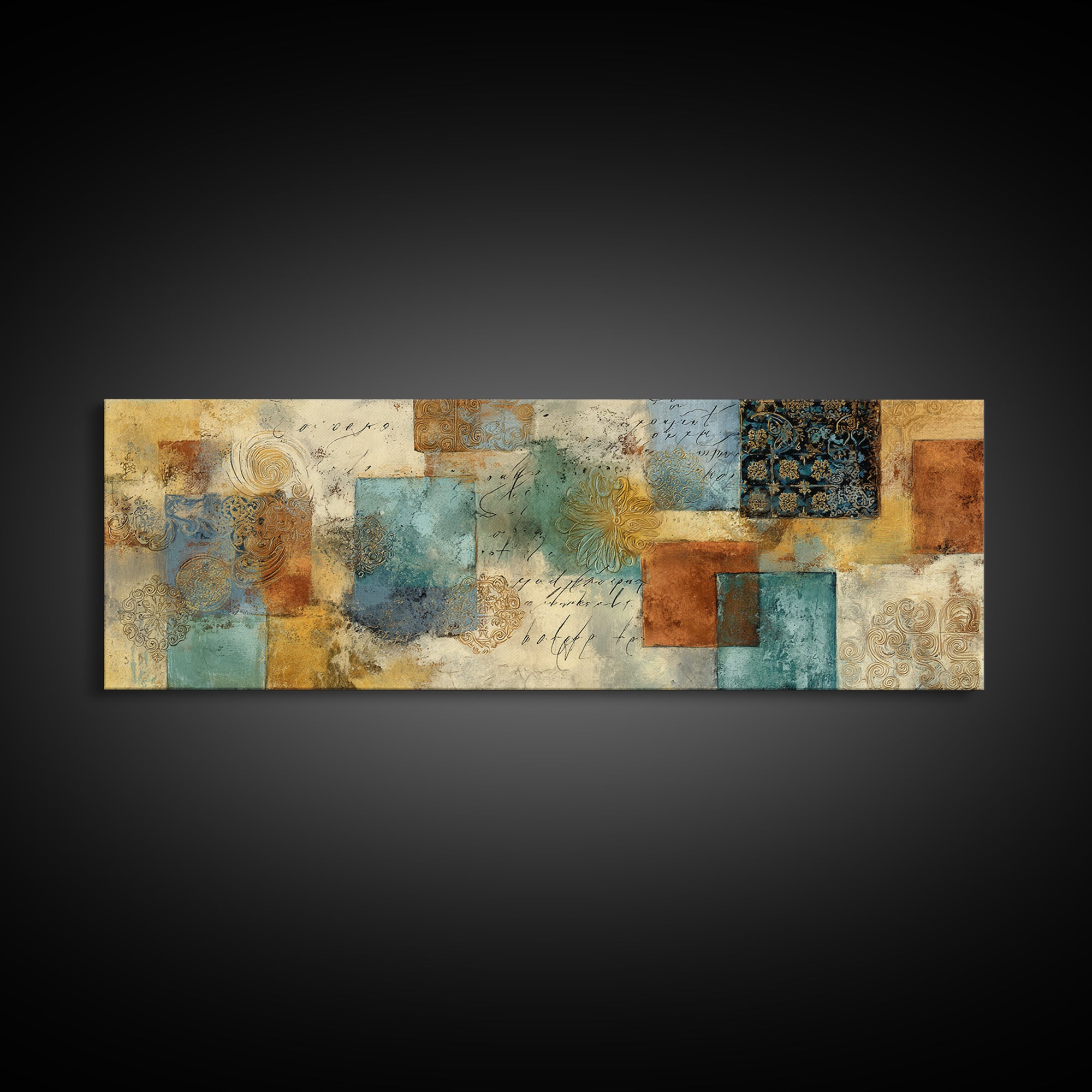 French Script Flourishes Without Readable Text Framed Canvas Print, French Country Art, Boho Decor, Farmhouse Decor, Country, FCA-3x1-10