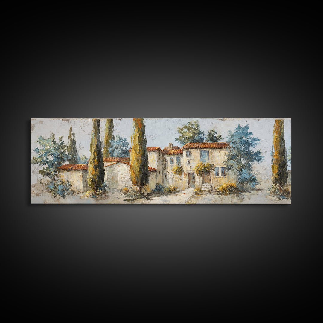 Country Lane Lined Framed Canvas Print, French Country Art, Eclectic Wall Art, Farmhouse Decor, Fine Art, Country, Modern Decor, FCA-3x1-15