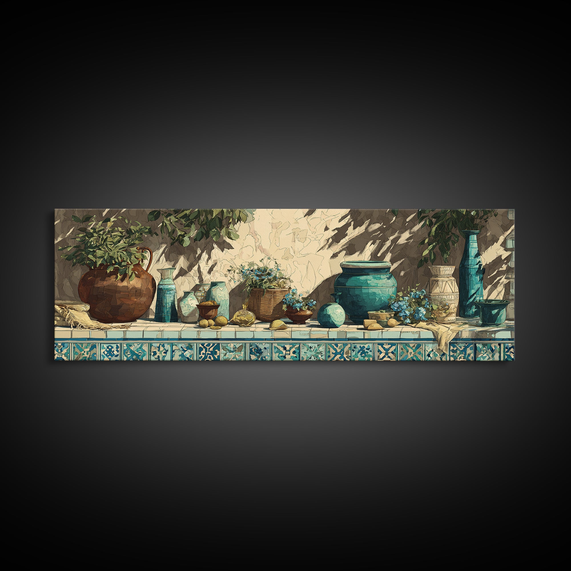 Antique Copper Pot and Flowers Still Life Canvas Print, French Country Art, Coastal Wall Art, Farmhouse Decor, Country, FCA-3x1-16