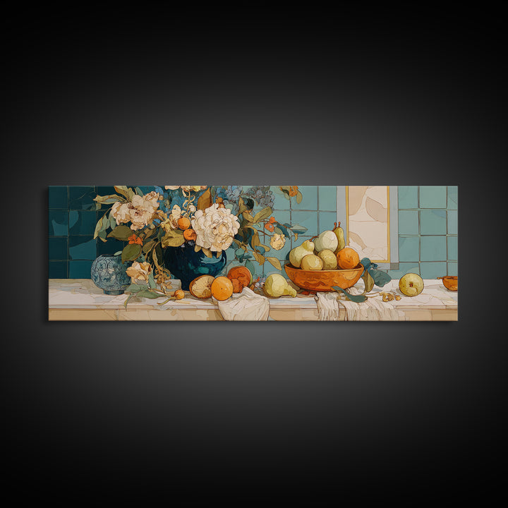 Pear Still Life on Linen Tablecloth Canvas Print, French Country Art, French Country, Farmhouse Decor, Fine Art, Country, FCA-3x1-20