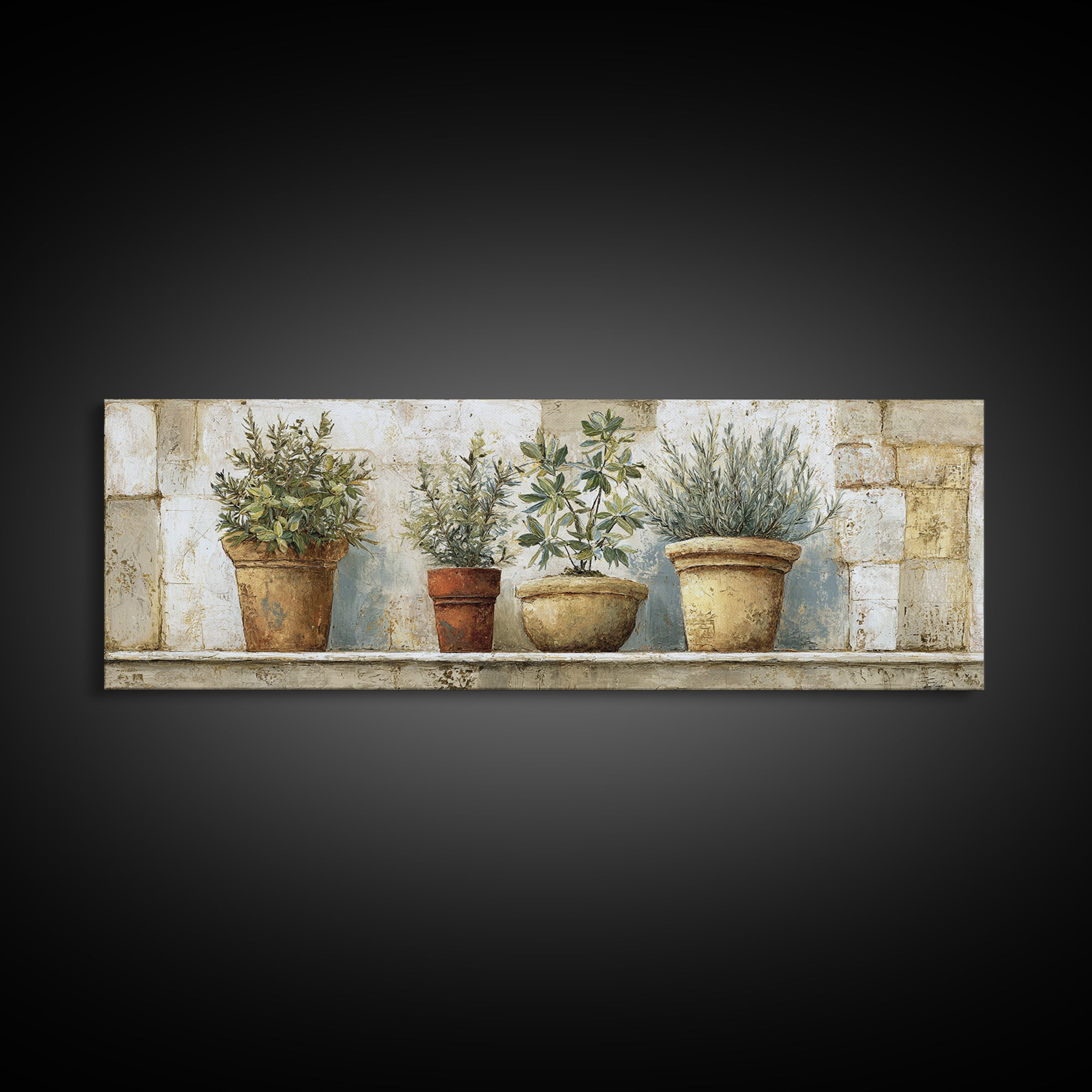 Terra Cotta Pots Canvas Print, French Country Art, Farmhouse Wall Art, Farmhouse Decor, Fine Art, Country, Boho Decor, FCA-3x1-3
