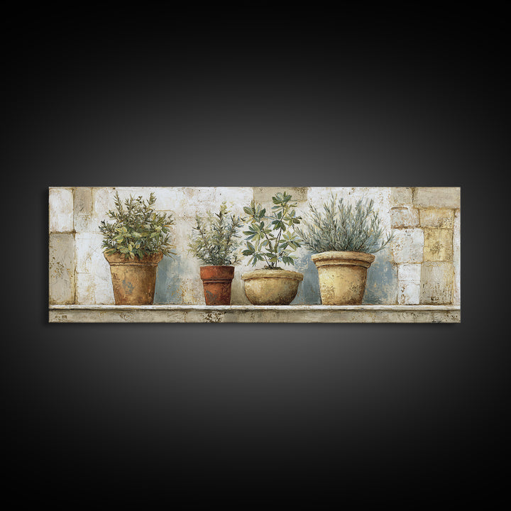 Terra Cotta Pots Canvas Print, French Country Art, Farmhouse Wall Art, Farmhouse Decor, Fine Art, Country, Boho Decor, FCA-3x1-3
