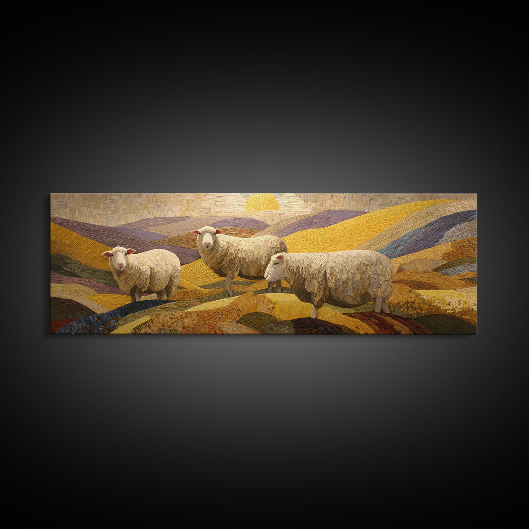 Pastoral Sheep in Rolling Countryside Canvas Print, French Country Art, Statement Artwork, Farmhouse Decor, Fine Art, Country, FCA-3x1-30