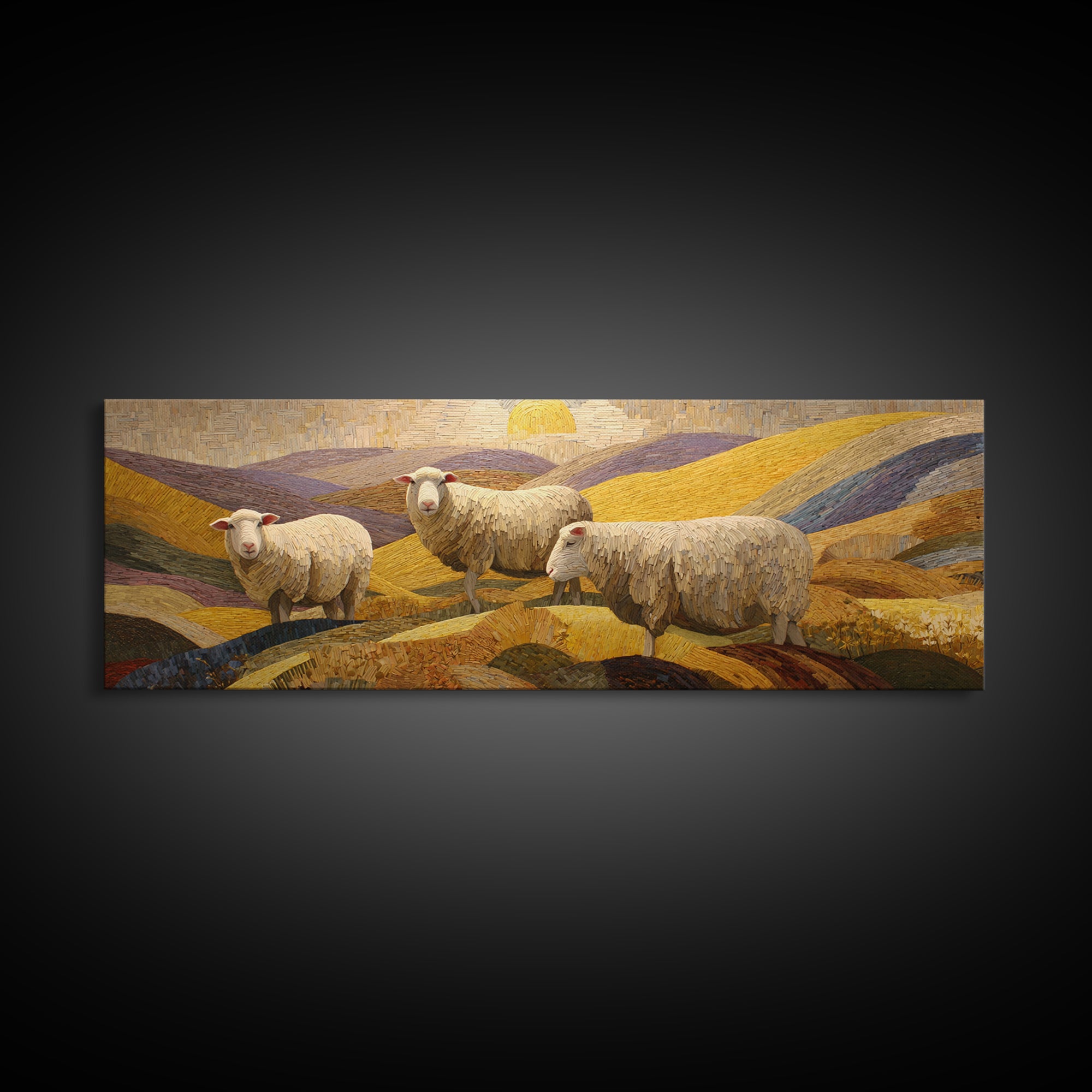 Pastoral Sheep in Rolling Countryside Canvas Print, French Country Art, Statement Artwork, Farmhouse Decor, Fine Art, Country, FCA-3x1-30