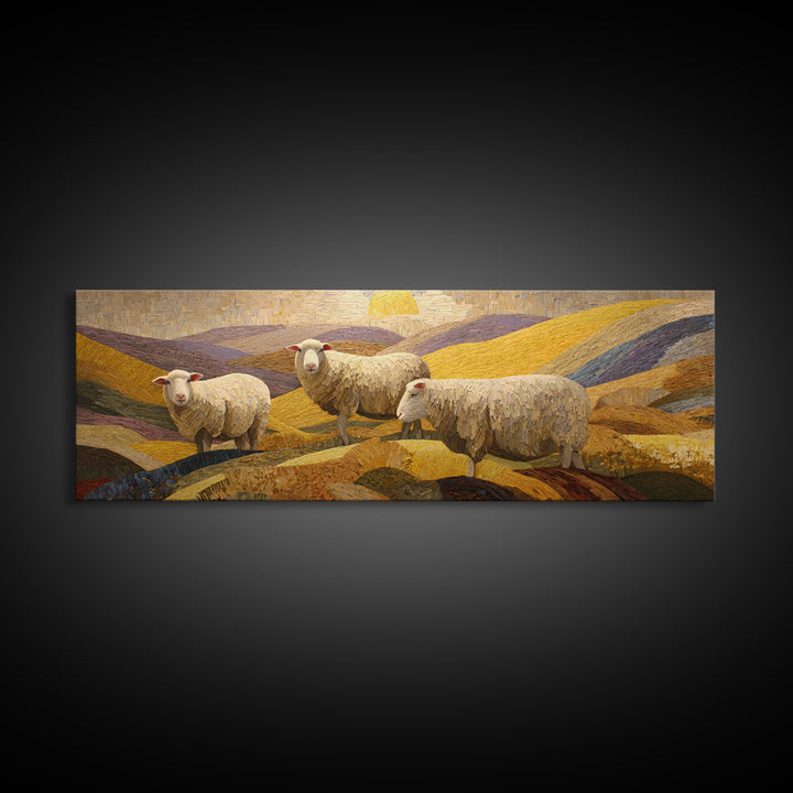 Pastoral Sheep in Rolling Countryside Canvas Print, French Country Art, Statement Artwork, Farmhouse Decor, Fine Art, Country, FCA-3x1-30