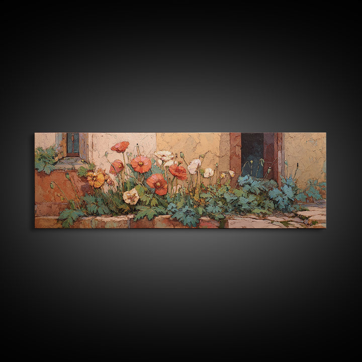 Poppies Beside a Stone Garden Wall Canvas Print, French Country Art, Gallery Decor, Farmhouse Decor, Fine Art, Country, FCA-3x1-31