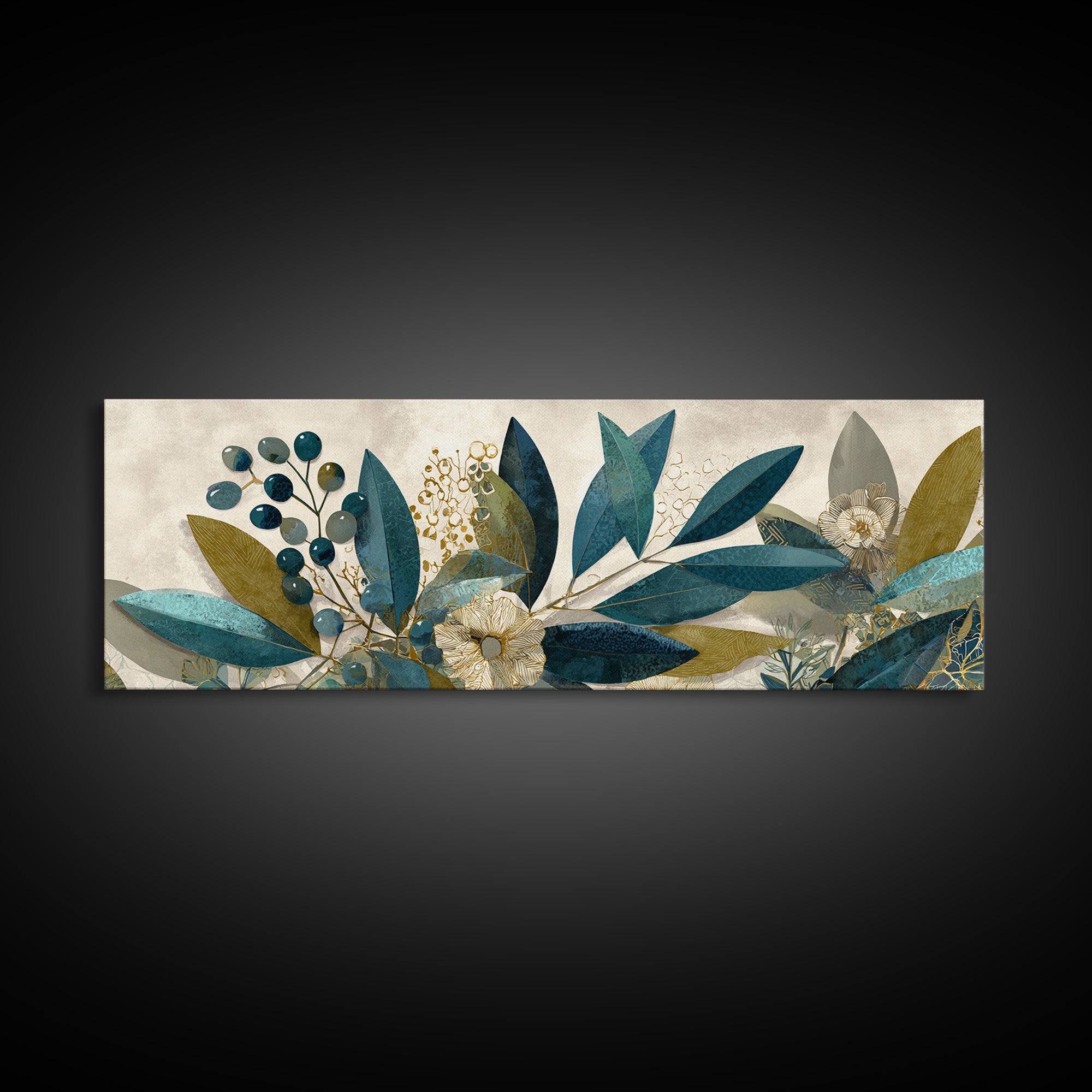 Olive Branch Wreath on Cream Ground Canvas Print, French Country Art, Minimalist Decor, Farmhouse Decor, Oil Painting, Country, FCA-3x1-38