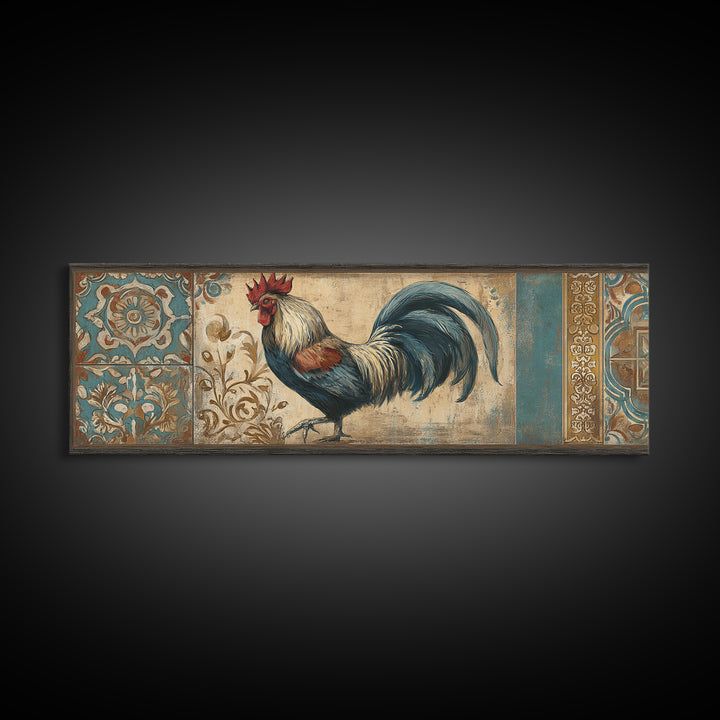 Rooster Portrait in Rustic French Palette Canvas Print, French Country Art, Farmhouse Decor, Oil Painting, Country, FCA-3x1-42