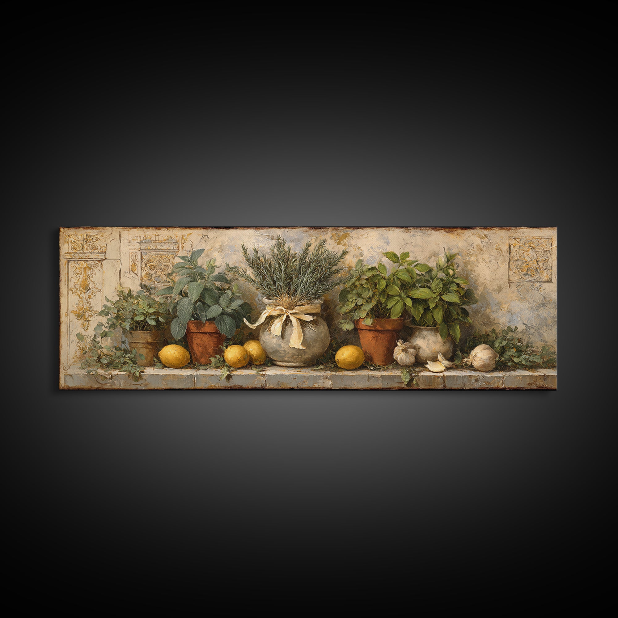 Farmhouse Kitchen Herbs Tied Framed Canvas Print, French Country Art, Digital Wall Art, Farmhouse Decor, Fine Art, Country, FCA-3x1-53