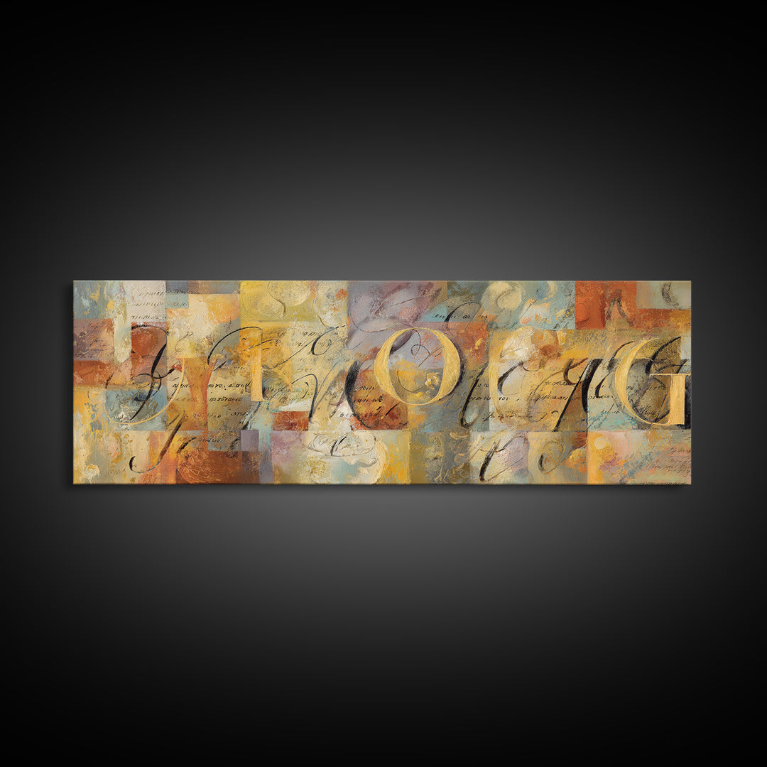 French Script Flourishes Without Readable Text Framed Canvas Print, French Country Art, Digital Art, Farmhouse Decor, Country, FCA-3x1-58