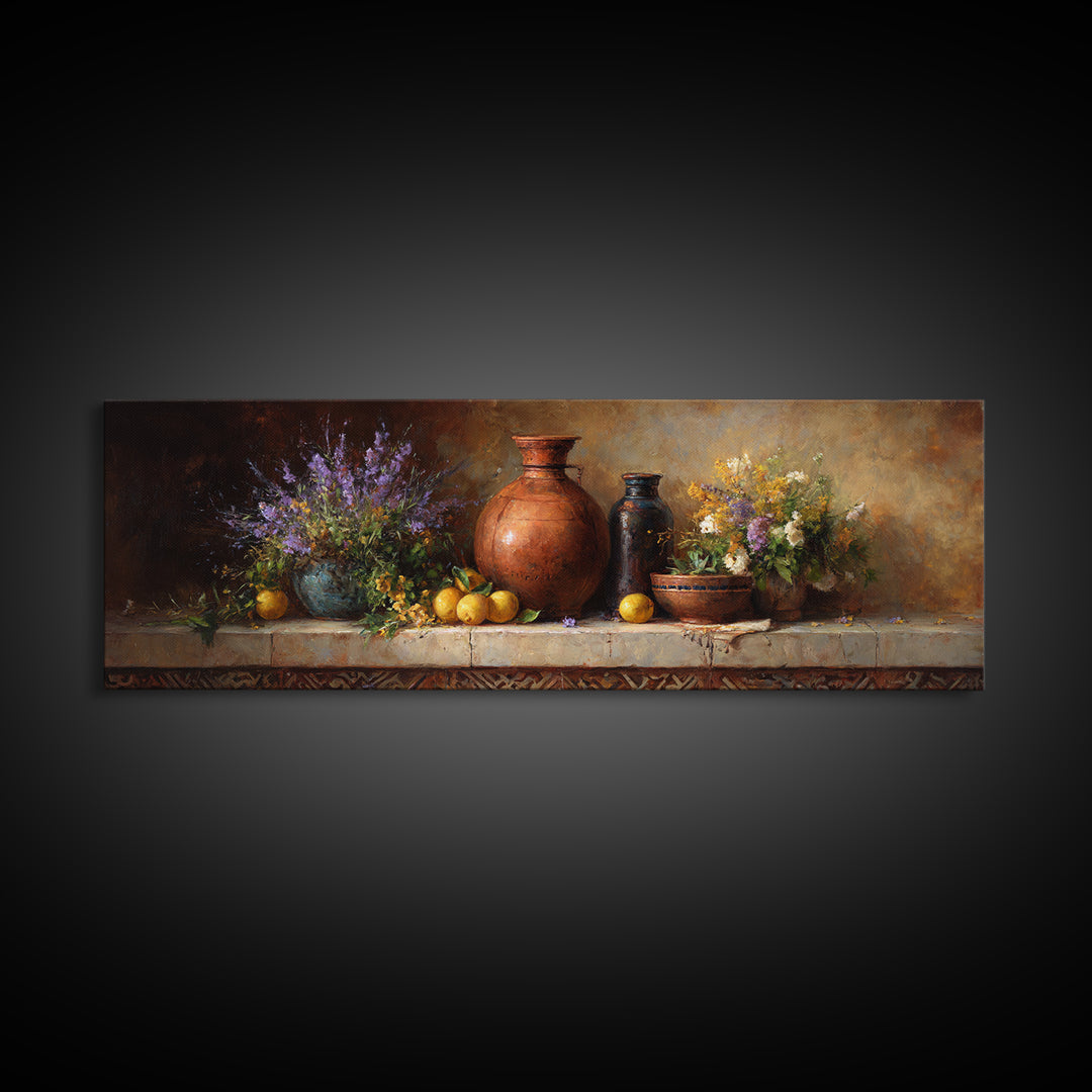 Antique Copper Pot and Flowers Still Life Canvas Print, French Country Art, Modern Decor, Farmhouse Decor, Country, FCA-3x1-64