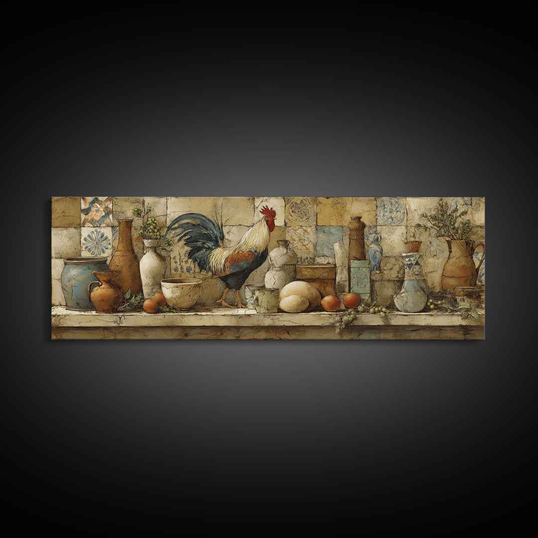 Rooster Portrait in Rustic French Palette Canvas Print, French Country Art, Farmhouse Decor, Oil Painting, Country, FCA-3x1-66