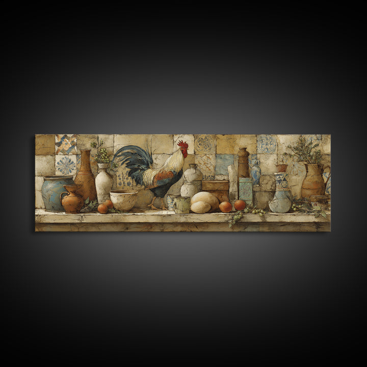 Rooster Portrait in Rustic French Palette Canvas Print, French Country Art, Farmhouse Decor, Oil Painting, Country, FCA-3x1-66
