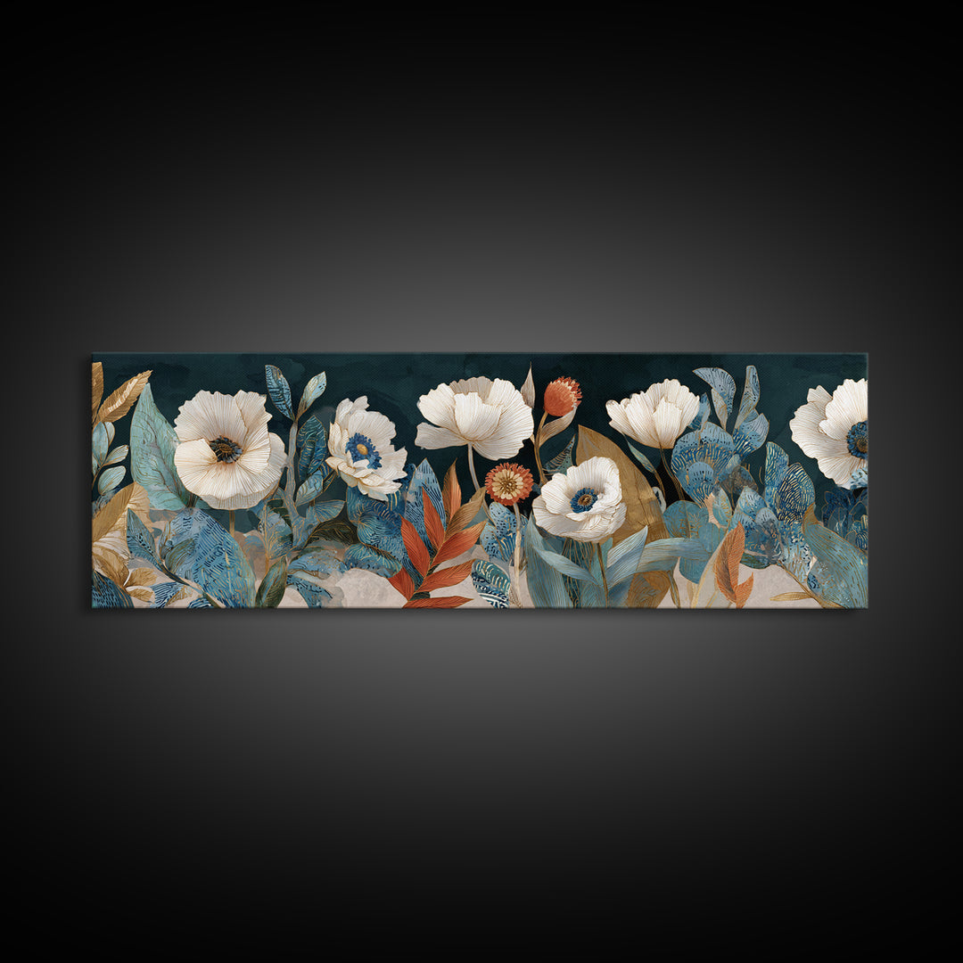 Poppies Beside a Stone Garden Wall Framed Canvas Print, French Country Art, Landscape Wall Art, Farmhouse Decor, Country, FCA-3x1-7
