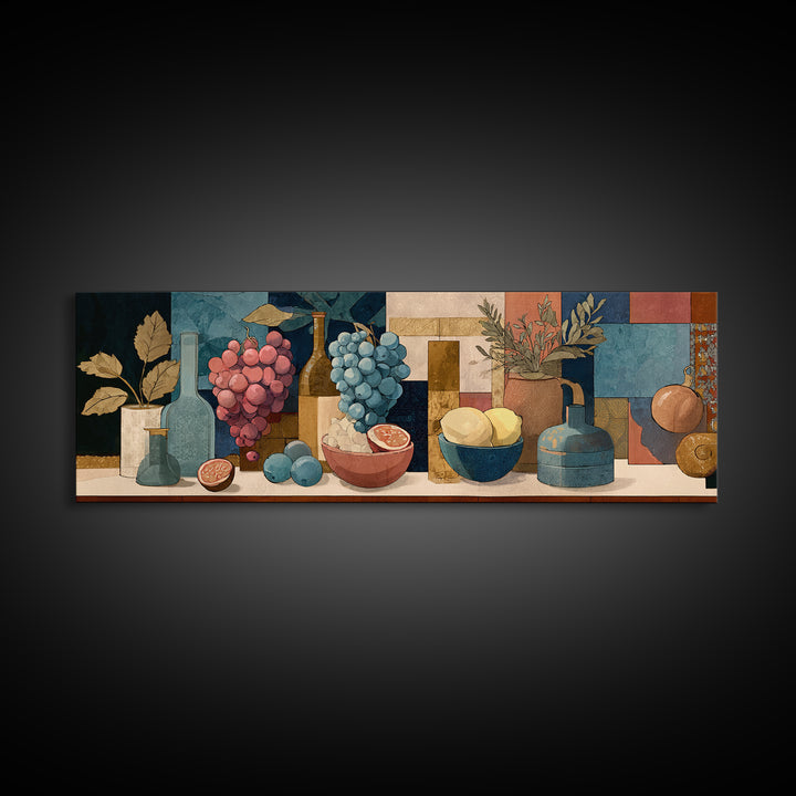 Grapes and Wine Still Life Framed Canvas Print, French Country Art, Farmhouse Decor, Fine Art, Country, Farmhouse Wall Art, FCA-3x1-73
