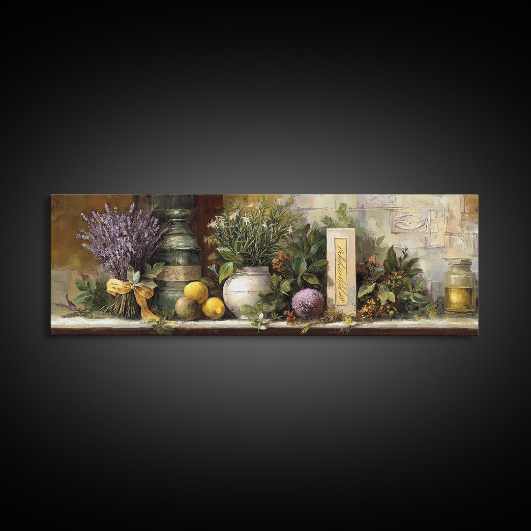 Farmhouse Kitchen Herbs Tied Framed Canvas Print, French Country Art, Digital Wall Art, Farmhouse Decor, Fine Art, Country, FCA-3x1-77