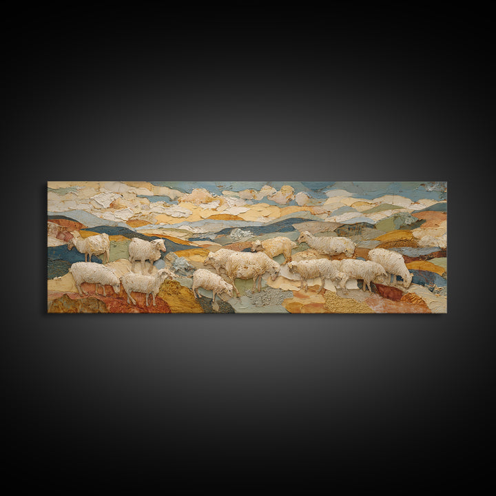 Pastoral Sheep in Rolling Countryside Canvas Print, French Country Art, Statement Artwork, Farmhouse Decor, Fine Art, Country, FCA-3x1-78