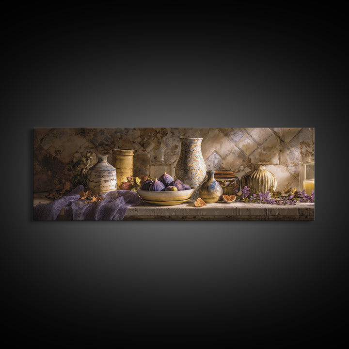 Figs on Ceramic Plate Canvas Print, French Country Art, Landscape Painting, Farmhouse Decor, Abstract Art, Country, FCA-3x1-8