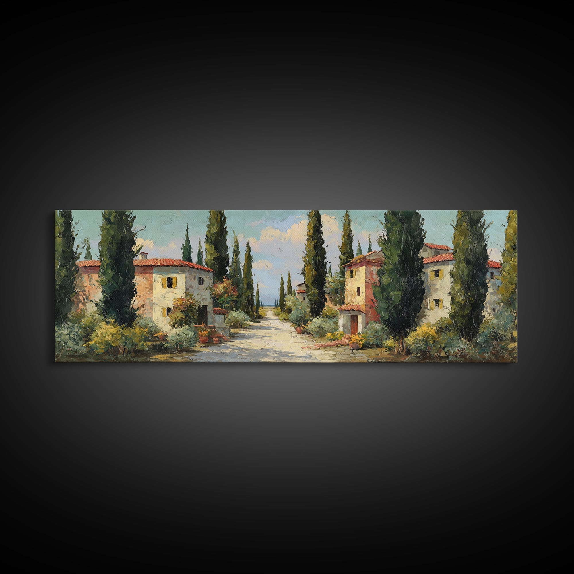 Country Lane Lined Framed Canvas Print, French Country Art, Contemporary Art, Farmhouse Decor, Abstract Art, Country, FCA-3x1-87