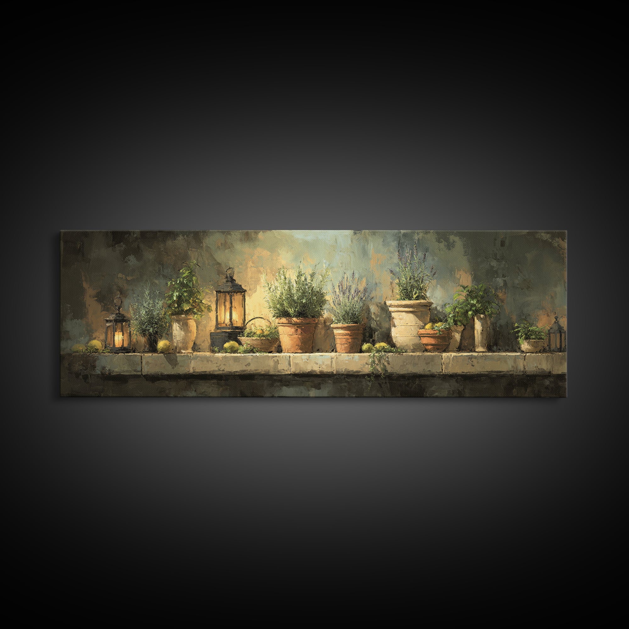 Terra Cotta Pots Framed Canvas Print, French Country Art, Eclectic Wall Art, Farmhouse Decor, Fine Art, Country, Modern Decor, FCA-3x1-99