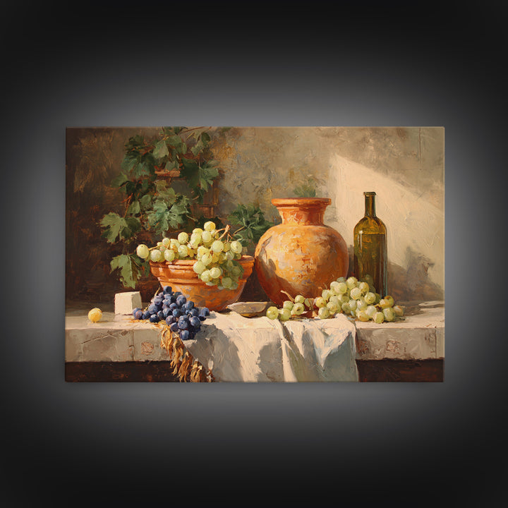 Grapes and Wine Still Life Framed Canvas Print, French Country Art, Wall Art, Farmhouse Decor, Watercolor Art, Country, FCA-3x2-13