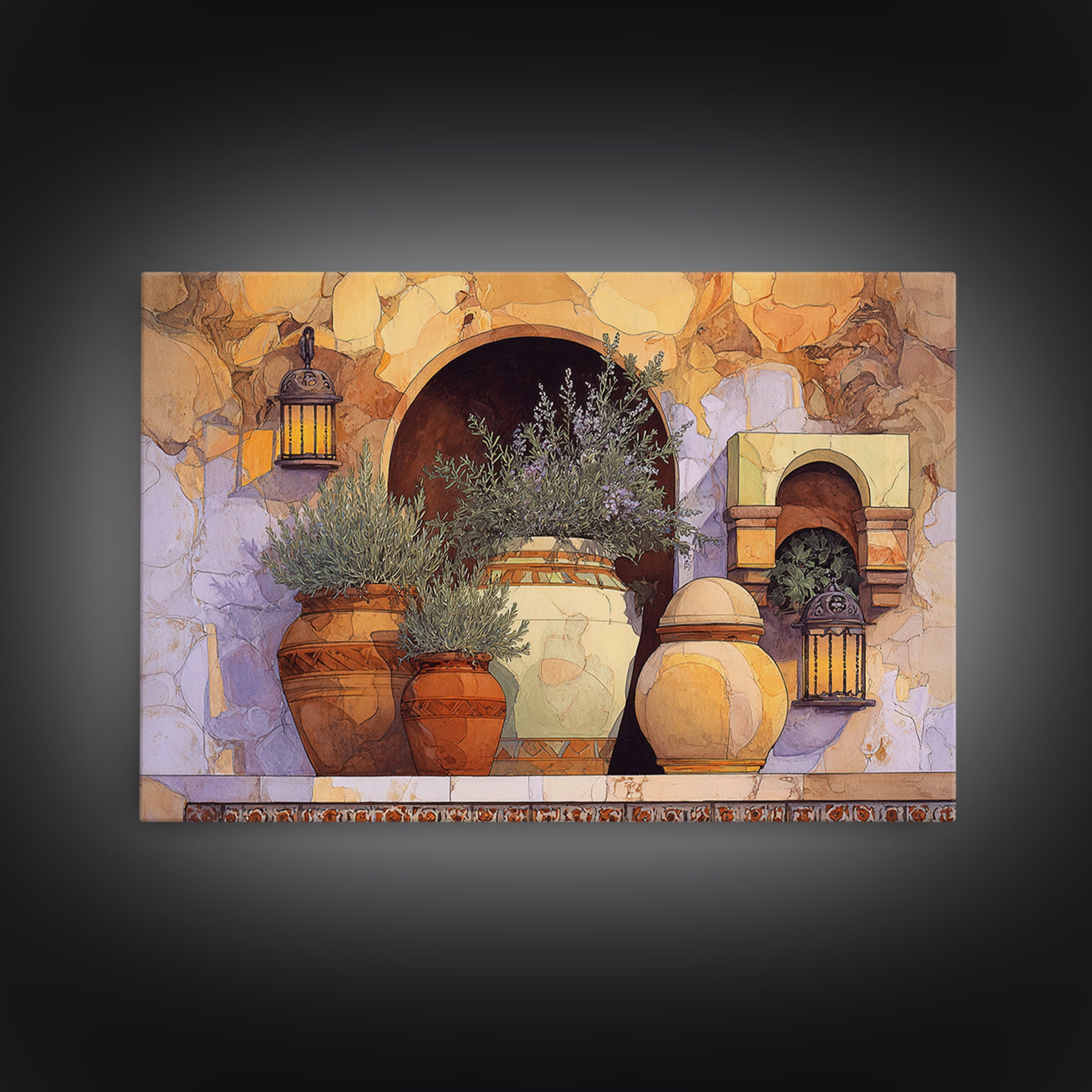 Terra Cotta Pots Framed Canvas Print, French Country Art, Neutral Decor, Farmhouse Decor, Fine Art, Country, Wall Art, FCA-3x2-15