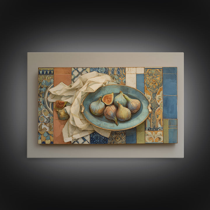 Figs on Ceramic Plate Framed Canvas Print, French Country Art, Room Decor, Farmhouse Decor, Abstract Art, Country, FCA-3x2-20