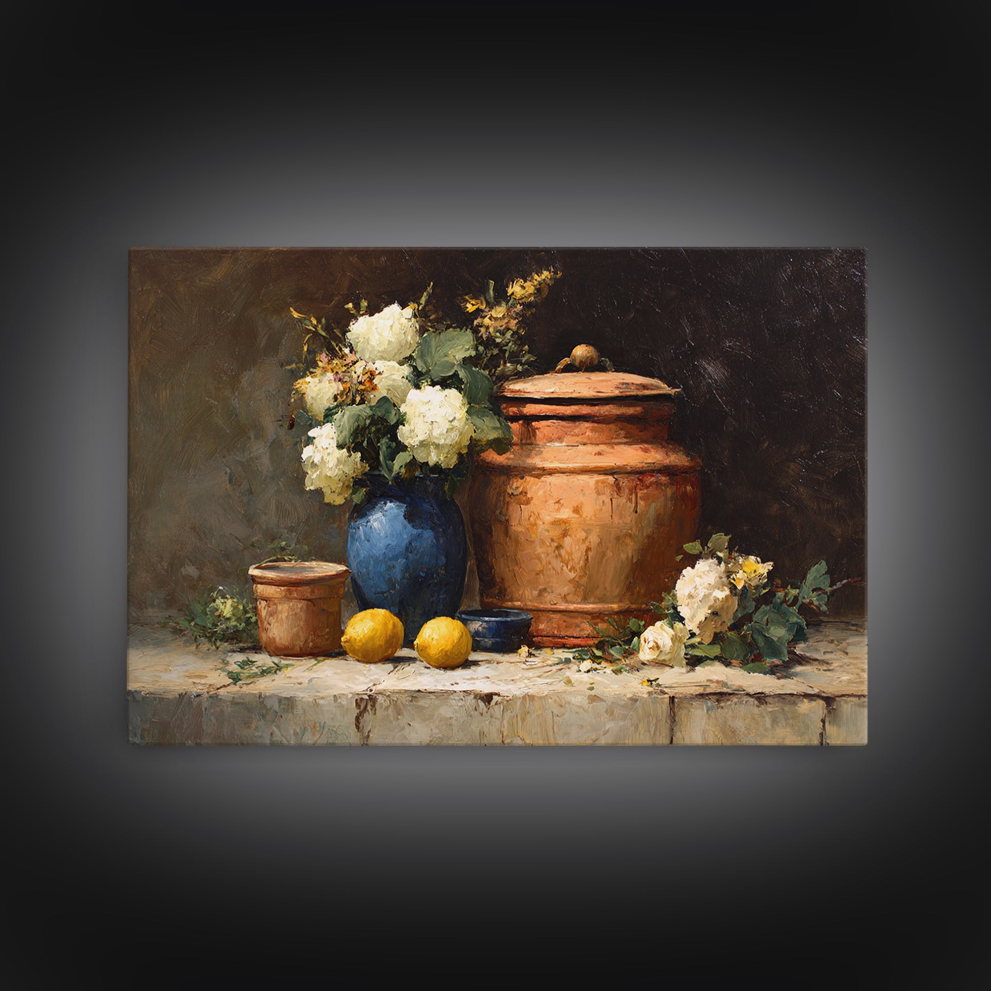 Antique Copper Pot and Flowers Still Life Framed Canvas Print, French Country Art, Boho Decor, Farmhouse Decor, Country, FCA-3x2-28