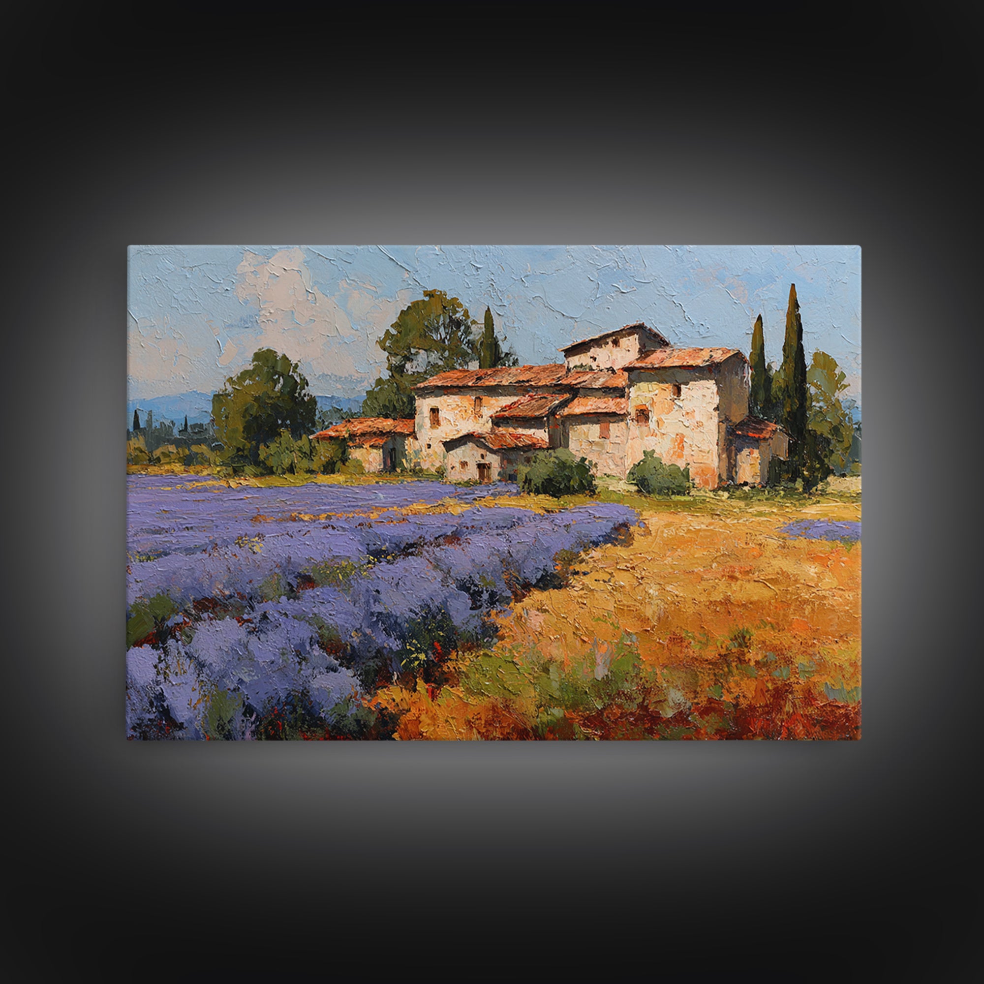 Lavender Field with Distant Stone Farmhouse Canvas Print, French Country Art, Printable Art, Farmhouse Decor, Fine Art, Country, FCA-3x2-29