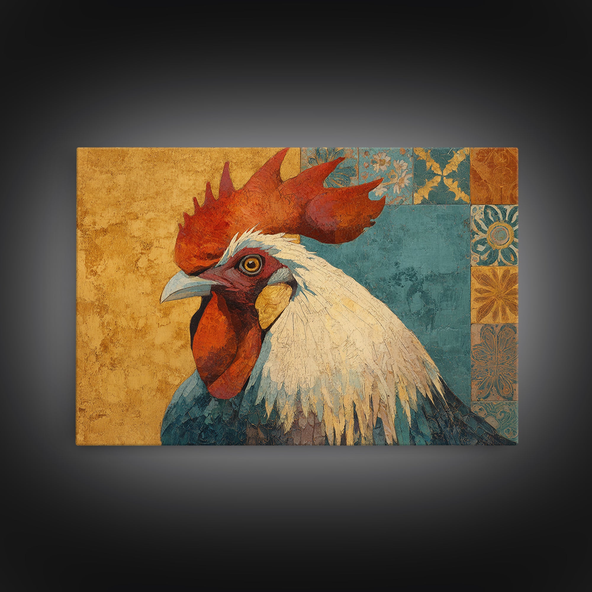Rooster Portrait in Rustic French Palette Canvas Print, French Country Art, Original Painting, Farmhouse Decor, Country, FCA-3x2-30