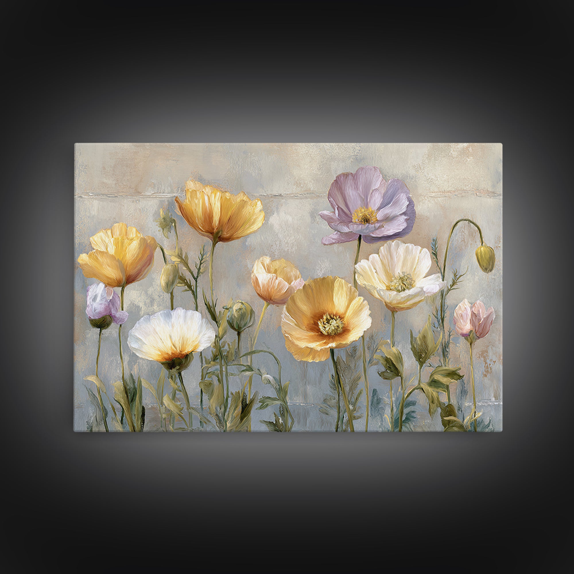 Poppies Beside a Stone Garden Wall Canvas Print, French Country Art, Oil Painting, Farmhouse Decor, Fine Art, Country, FCA-3x2-43