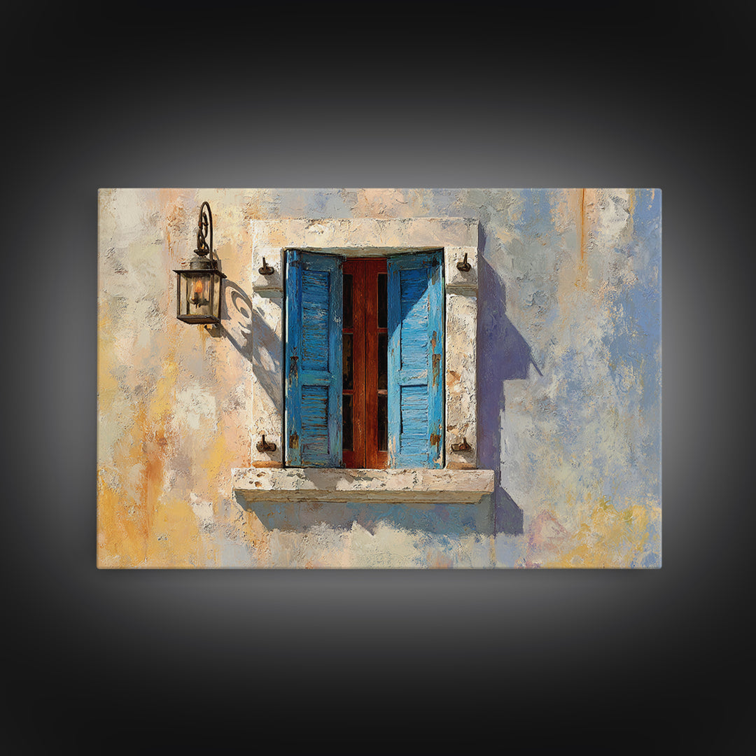 Weathered Window with Blue Shutters Canvas Print, French Country Art, Home Decor Gift, Farmhouse Decor, Fine Art, Country, FCA-3x2-49