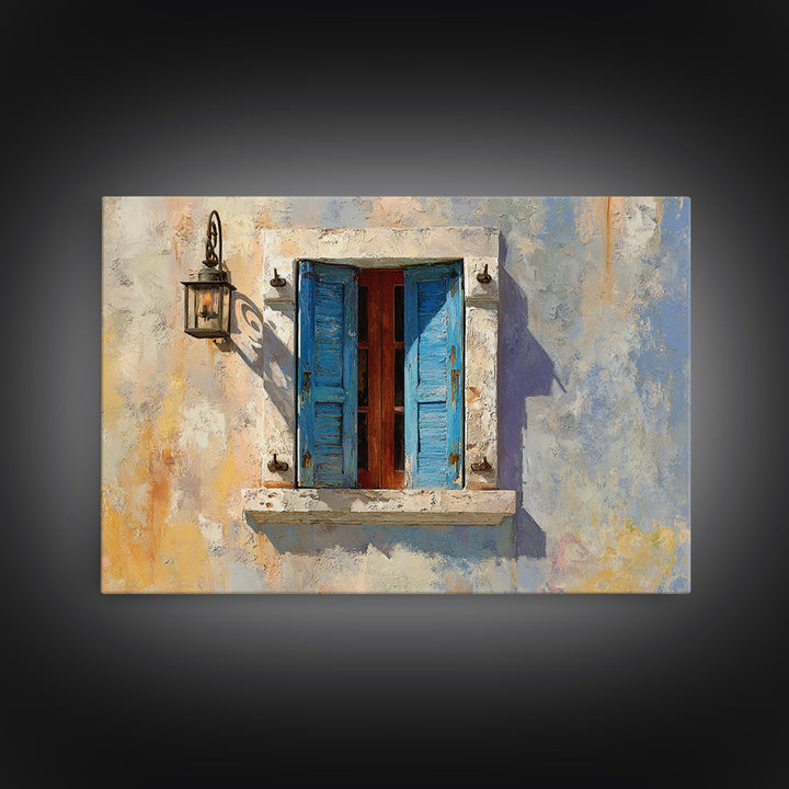 Weathered Window with Blue Shutters Canvas Print, French Country Art, Home Decor Gift, Farmhouse Decor, Fine Art, Country, FCA-3x2-49