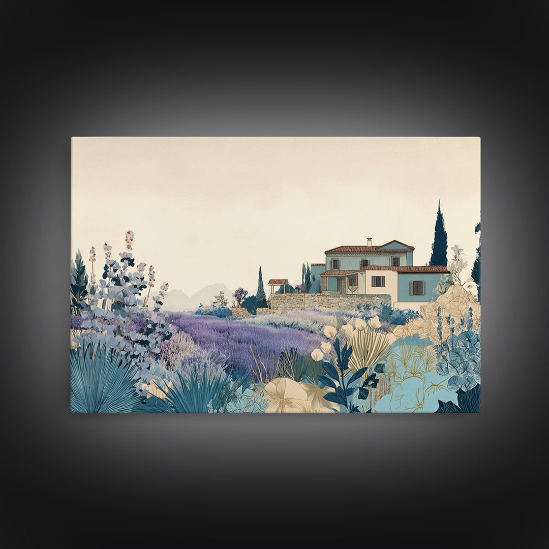 Lavender Field with Distant Stone Farmhouse Canvas Print, French Country Art, Printable Wall Art, Farmhouse Decor, Country, FCA-3x2-5