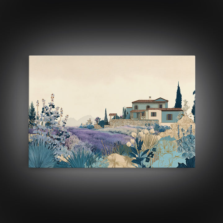 Lavender Field with Distant Stone Farmhouse Canvas Print, French Country Art, Printable Wall Art, Farmhouse Decor, Country, FCA-3x2-5