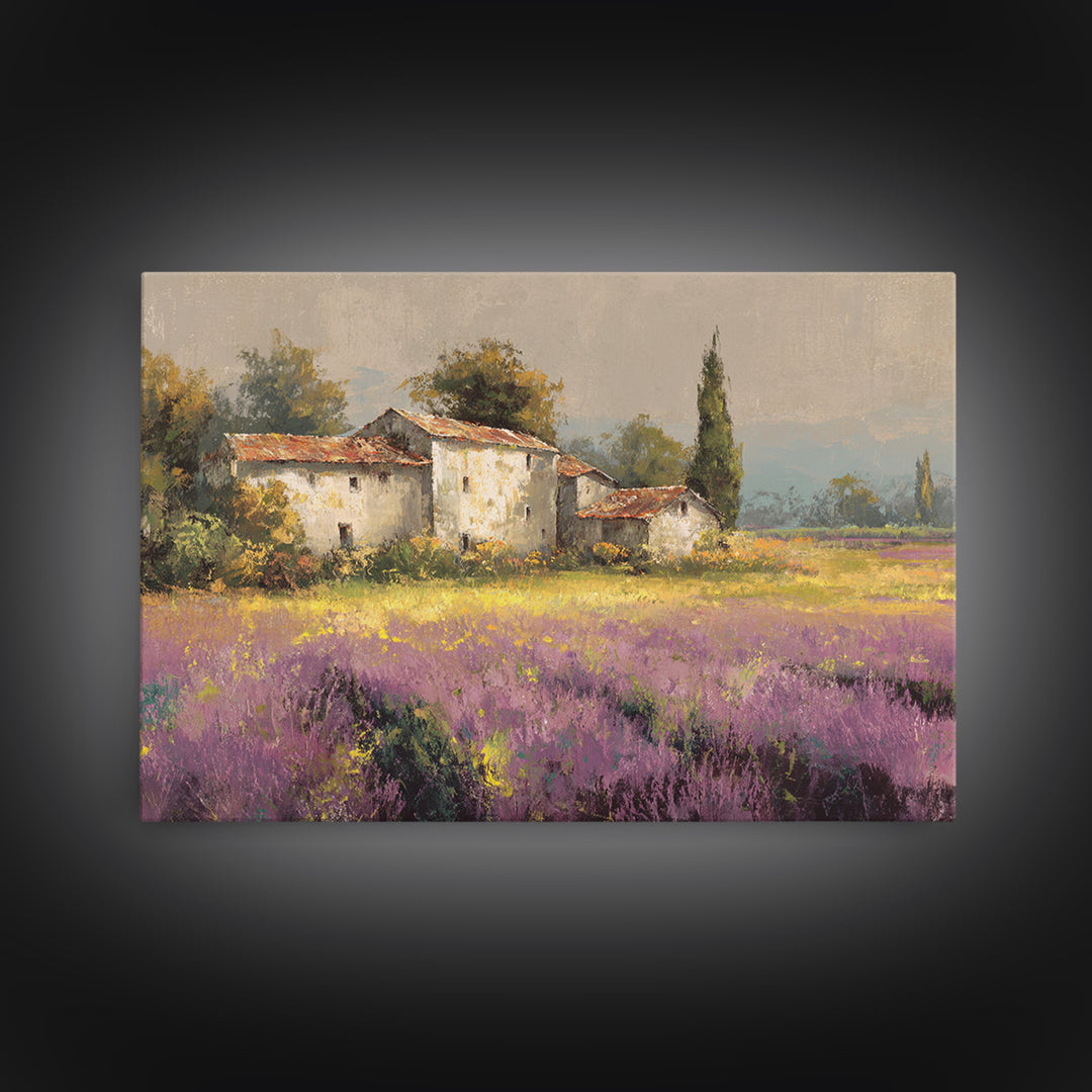 Lavender Field with Distant Stone Farmhouse Canvas Print, French Country Art, Printable Art, Farmhouse Decor, Fine Art, Country, FCA-3x2-53