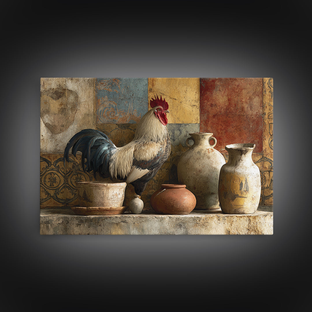 Rooster Portrait in Rustic French Palette Canvas Print, French Country Art, Original Painting, Farmhouse Decor, Country, FCA-3x2-54