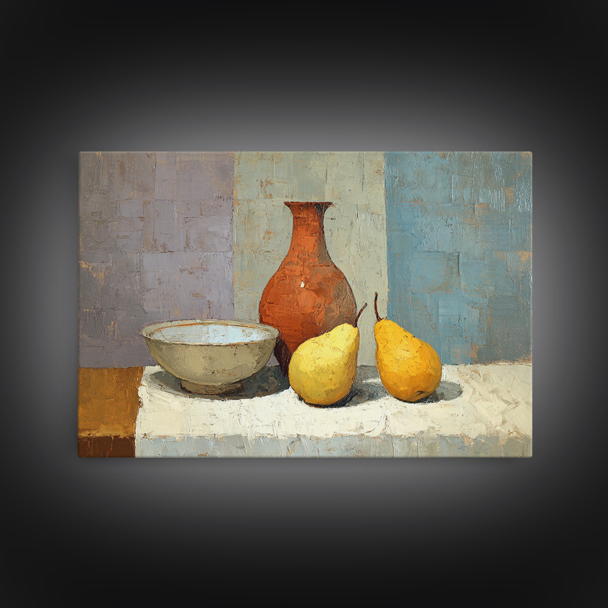 Pear Still Life on Linen Tablecloth Canvas Print, French Country Art, Printable Art, Farmhouse Decor, Abstract Art, Country, FCA-3x2-56