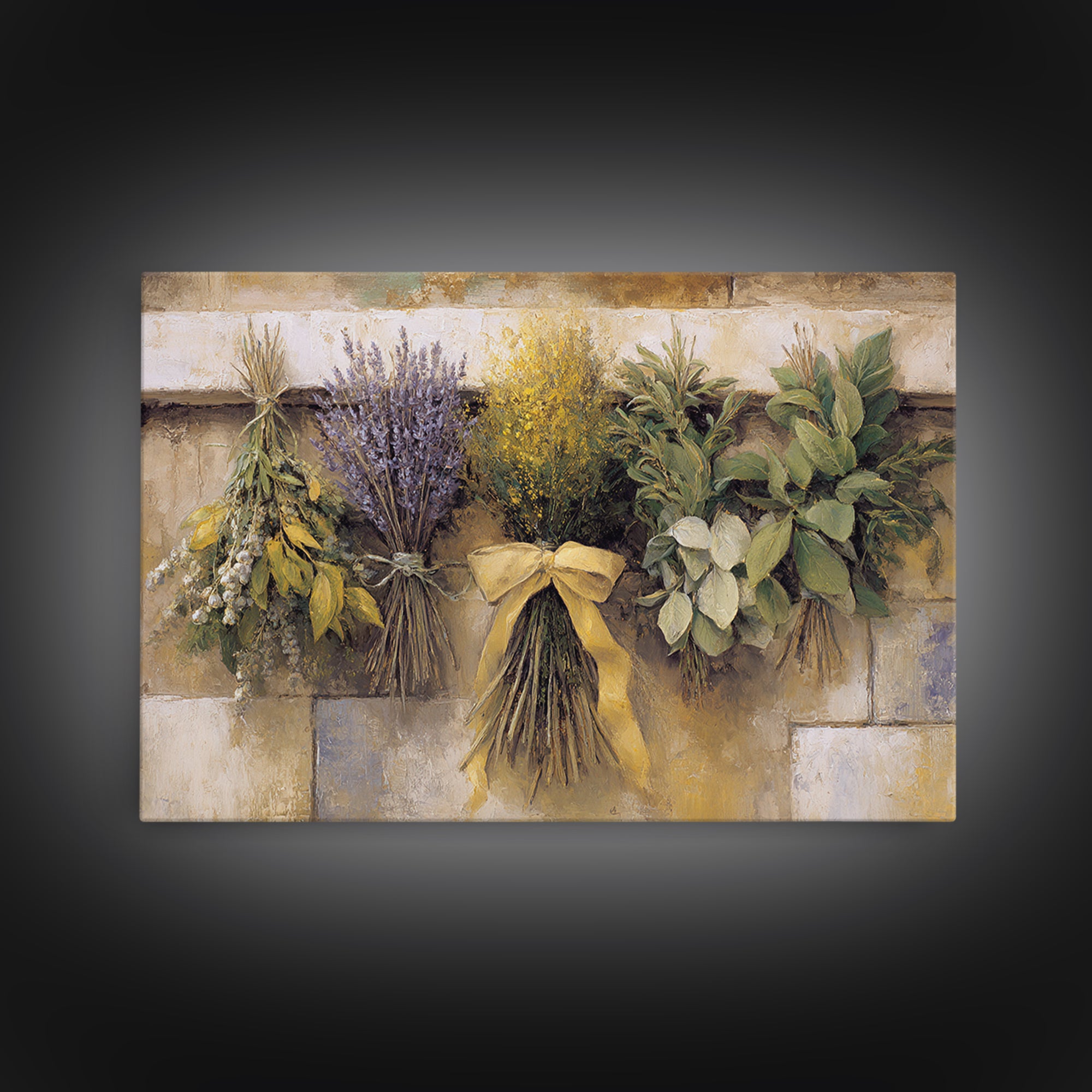 Farmhouse Kitchen Herbs Tied Framed Canvas Print, French Country Art, Digital Wall Art, Farmhouse Decor, Watercolor Art, FCA-3x2-65