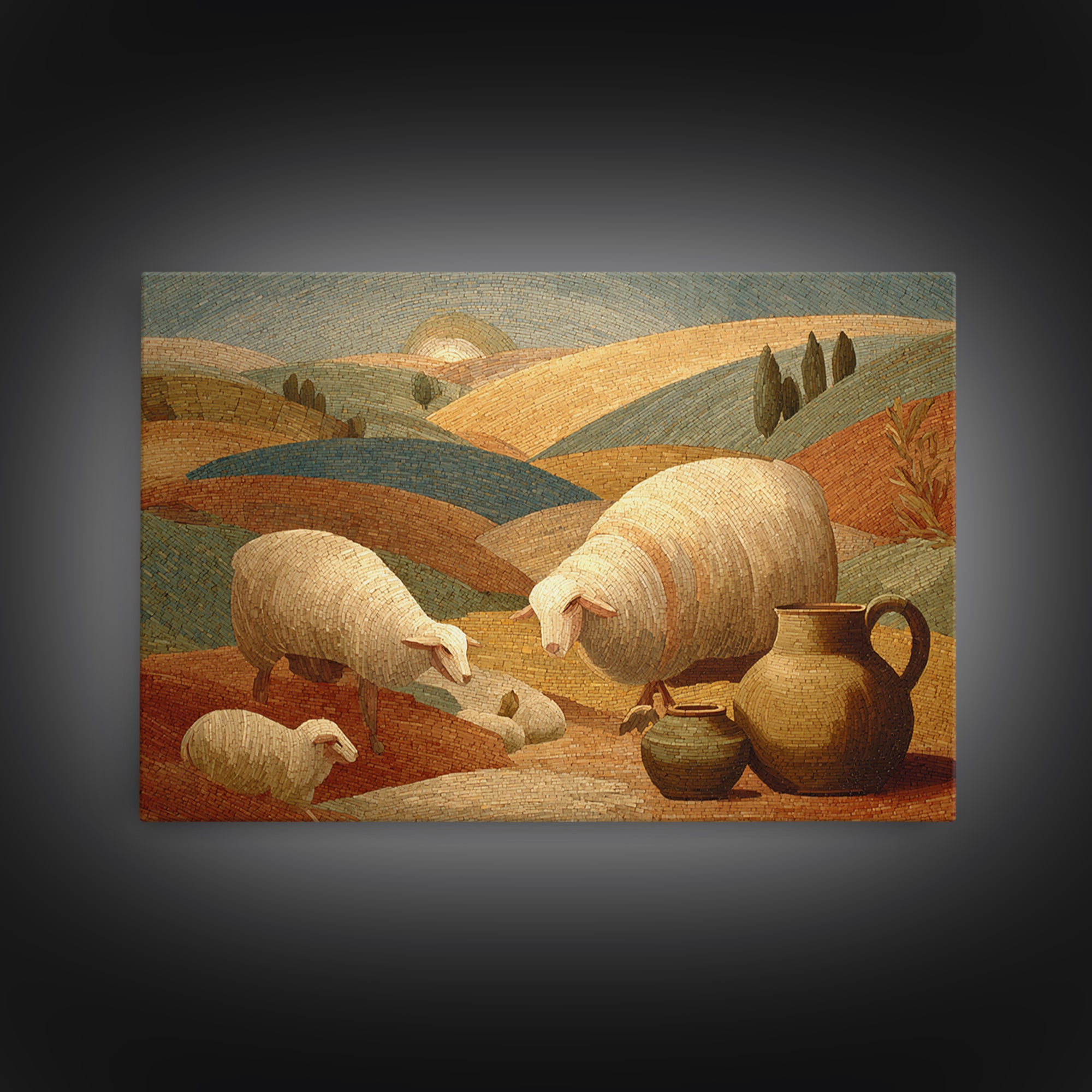 Pastoral Sheep in Rolling Countryside Canvas Print, French Country Art, Digital Prints, Farmhouse Decor, Fine Art, Country, FCA-3x2-66