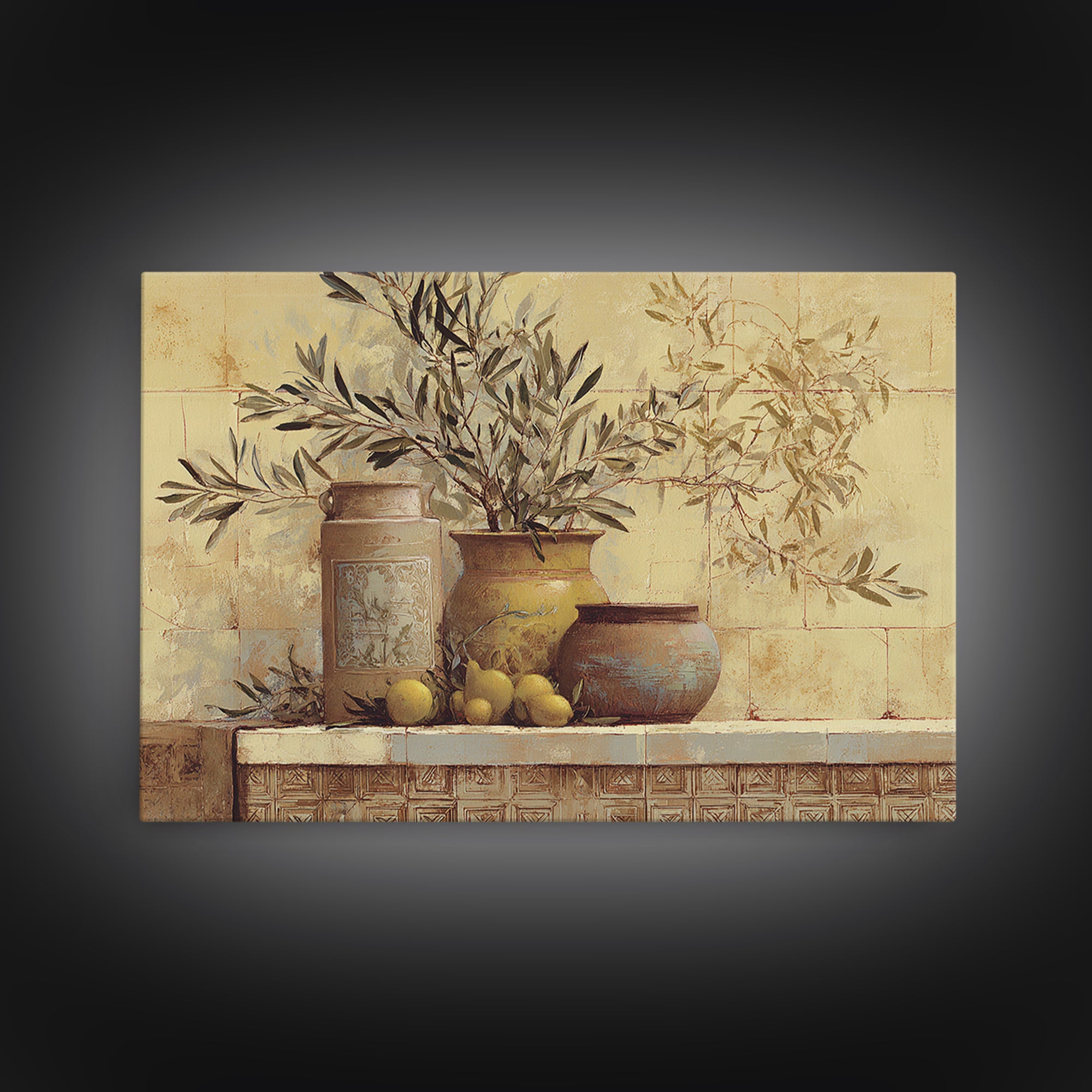 Olive Branch Wreath on Cream Ground Framed Canvas Print, French Country Art, Printable Wall Art, Farmhouse Decor, Country, FCA-3x2-74