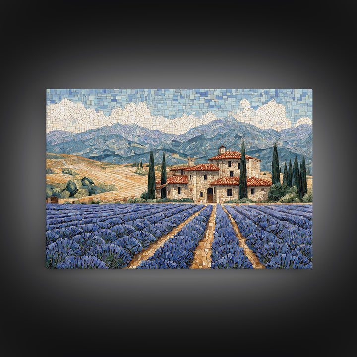 Lavender Field with Distant Stone Farmhouse Canvas Print, French Country Art, Farmhouse Wall Decor, Farmhouse Decor, Country, FCA-3x2-77
