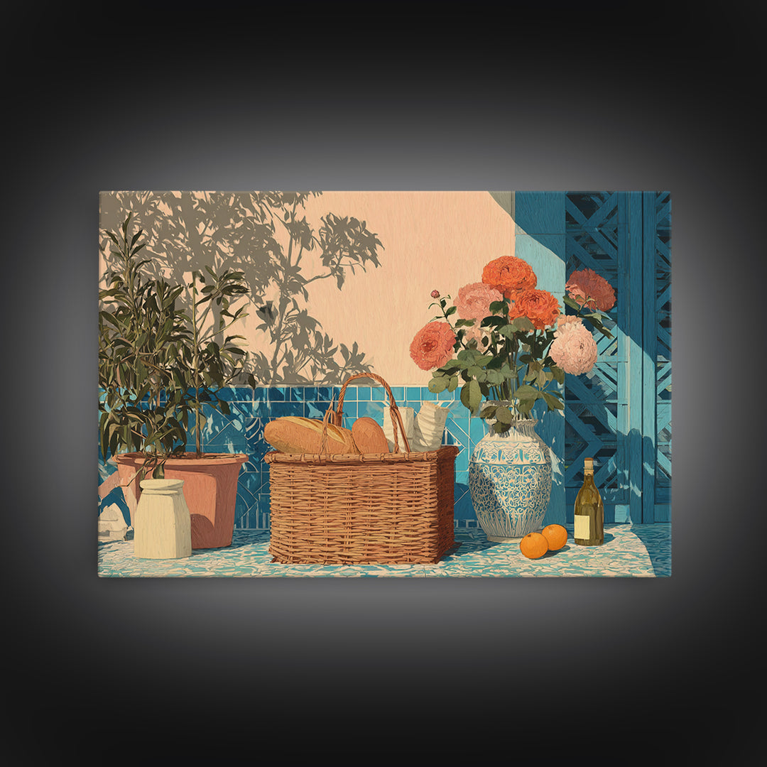 French Market Basket Canvas Print, French Country Art, Landscape Painting, Farmhouse Decor, Oil Painting, Country, FCA-3x2-83