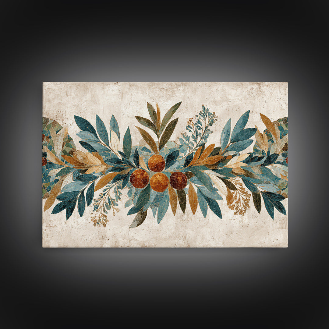 Olive Branch Wreath on Cream Ground Canvas Print, French Country Art, Printable Art, Farmhouse Decor, Oil Painting, Country, FCA-3x2-98
