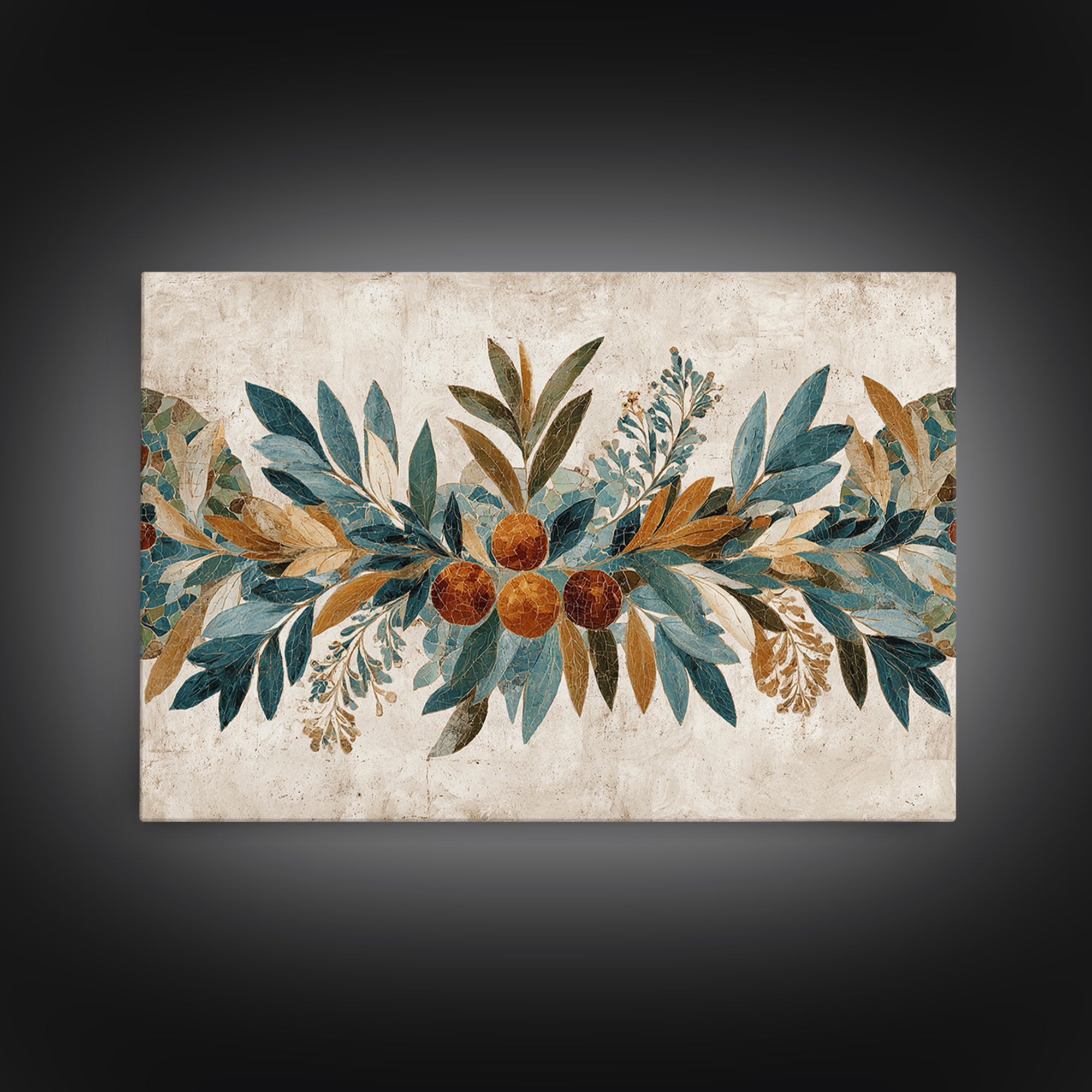 Olive Branch Wreath on Cream Ground Canvas Print, French Country Art, Printable Art, Farmhouse Decor, Oil Painting, Country, FCA-3x2-98