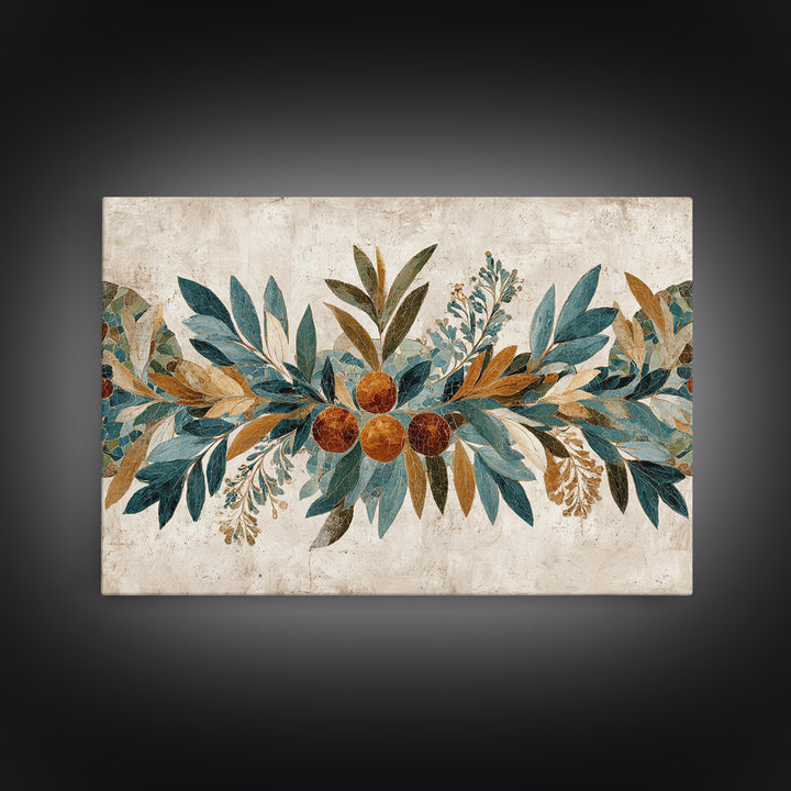 Olive Branch Wreath on Cream Ground Canvas Print, French Country Art, Printable Art, Farmhouse Decor, Oil Painting, Country, FCA-3x2-98