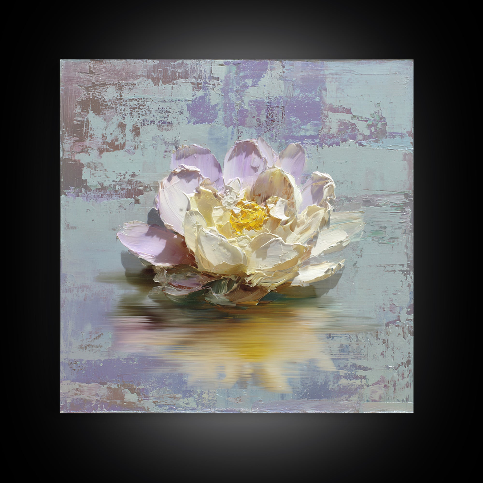 Lotus Blossom Floating on Still Water Canvas Print, Floral Art, Art Nouveau Locket, Living Room Decor, Fine Art, Bloom, FLO-1x1-14