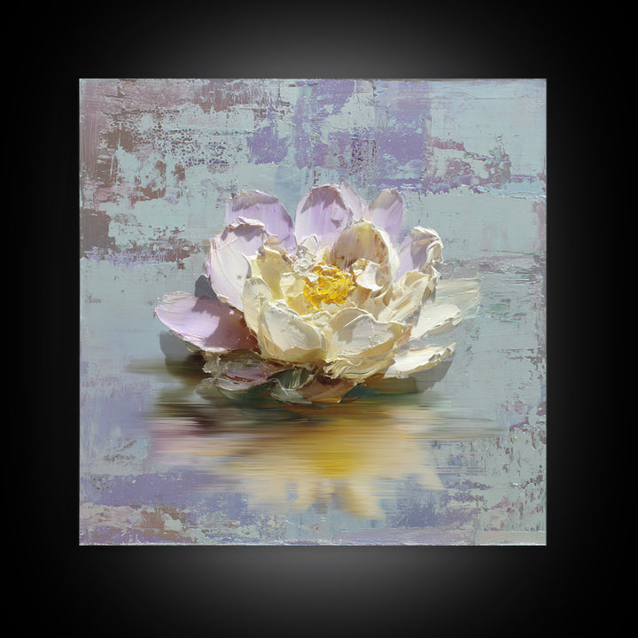 Lotus Blossom Floating on Still Water Canvas Print, Floral Art, Art Nouveau Locket, Living Room Decor, Fine Art, Bloom, FLO-1x1-14